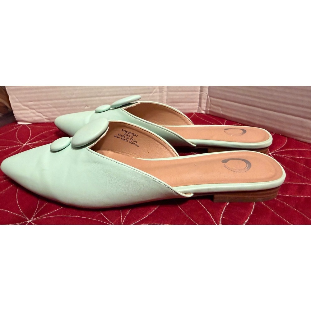 Journee Collection Mint Green Pointed Toe‎ Button Mules Flats Womens Size 9